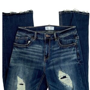 BKE Stella Mid Rise Slim Bootcut Distressed Jean Blue Tag 29x35.5 (30x33.5)